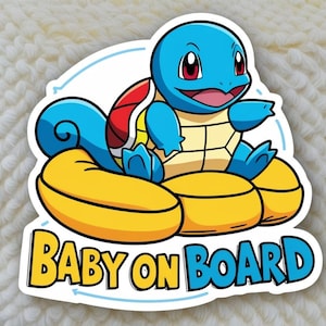 SQUIRTLE Charming Baby On Board Decal | Durable Car Sticker | Baby Shower Vinyl Gift | Cute Monster Design | 4", 5", 6", 7" Sizes