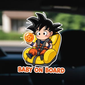 Naklejka GOKU BABY On BOARD - Naklejka na samochód, Dragon Ball Z, Odporna na warunki atmosferyczne, Nowi rodzice, Okno samochodu, Baby Shower, Uroczy projekt, Prezent z anime