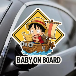 Ruffy One Piece BABY ON BOARD Vinyl-Aufkleber - Wasserdichter Anime-Aufkleber für Auto, Strohhut-Pirat Geschenk, neue Elterngeschenk, Fun Anime, Sicherheit