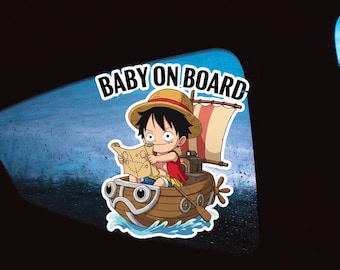 Luffy One Piece BABY ON BOARD Vinyl Sticker - Waterproof Anime Decal for Car,  Straw Hat Pirate Gift, New Parent Gift, Fun Anime, Safety
