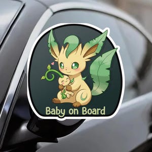 LEAFEON BABY On Board Naklejka - Naklejka na samochód, Uroczy winyl, Prezent dla fana anime, Odporny na warunki atmosferyczne, Nowi rodzice, Okno samochodu, Baby Shower, Uroczy design, Poke