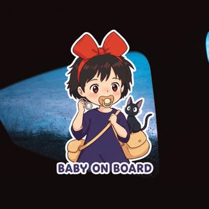 Naklejka na samochód Kiki's Delivery Service BABY ON BOARD - Naklejka na samochód, Uroczy winyl, Odporny na warunki atmosferyczne, Nowi rodzice, Okno samochodu, Baby Shower, Uroczy wzór