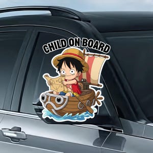 Ruffy One Piece CHILD ON BOARD Auto-Magnet - Vinyl Anime Aufkleber für Auto, Strohhut-Pirat Geschenk, neue Eltern Geschenk, Fun Anime, Autosicherheit