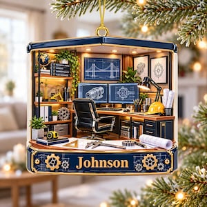 Personalized Engineer Christmas Ornament, 3D Acrylic Mechanical Engineer Ornament, Custom Name Engineering Office Decor, Engineer Gift