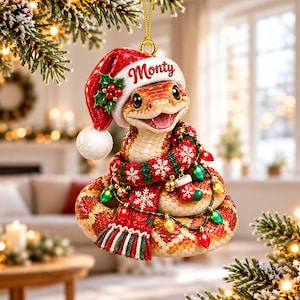 Personalized Snake Christmas Ornament, Custom Name Reptile 3D Relief Acrylic Ornament, Snake Lover Gift, Pet Snake Holiday Acrylic Ornament