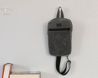 Gray Waxed Canvas Sling Bag - Crossbody Bag - Backpack - Sandhill Sling