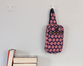 Navy and Pink Floral Sling Bag - Crossbody Bag - Backpack - Sandhill Sling - Unruly Nature Navy