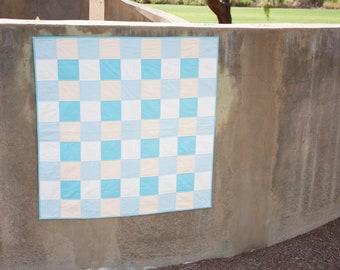 Blue and Cream Plaid Quilt - Baby Quilt - Baby Boy Quilt