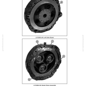 Pu&ograve; includere: Due diagrammi dettagliati di un gruppo meccanico, probabilmente per un veicolo. L'immagine in alto mostra una vista laterale, etichettata LV10283-UN. L'immagine in basso, etichettata LV10284-UN, raffigura un gruppo pistone freno con una legenda.