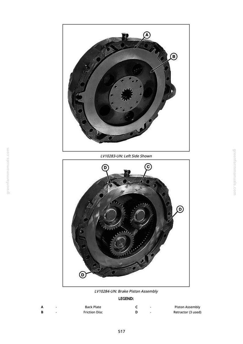 Pu&ograve; includere: Due diagrammi dettagliati di un gruppo meccanico, probabilmente per un veicolo. L'immagine in alto mostra una vista laterale, etichettata LV10283-UN. L'immagine in basso, etichettata LV10284-UN, raffigura un gruppo pistone freno con una legenda.