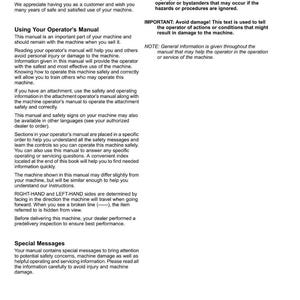 May include: A page from a John Deere operator's manual with the title "Introduction." The text includes safety warnings, instructions for use, and special messages. The page is white with black text and a green John Deere logo.