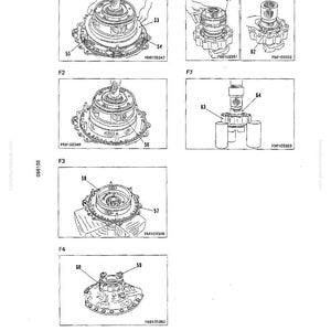 May include: Diagram of mechanical components, including gears, shafts, and housings. Various views show detailed assembly steps and part numbers. The image is a technical illustration, likely from a service manual.