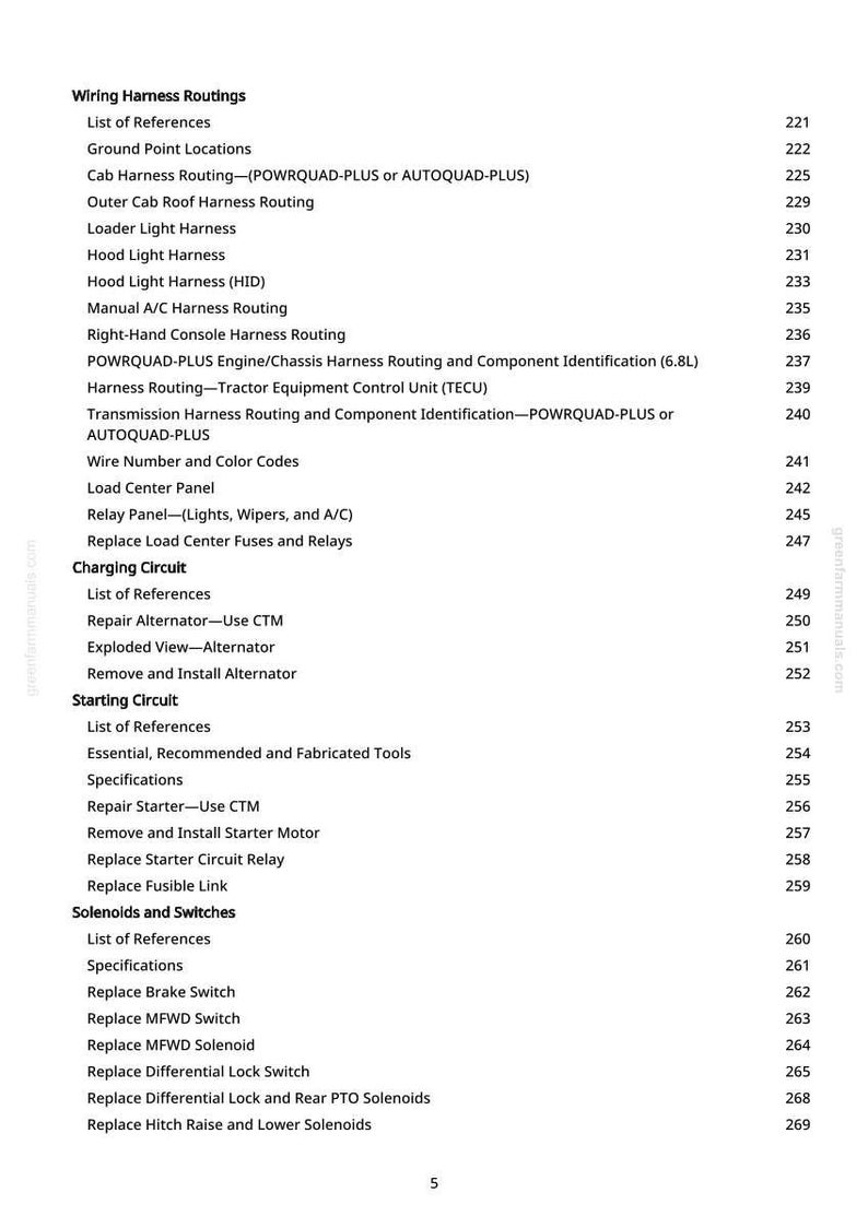 May include: A page from a manual detailing wiring harness routings, including lists of references, ground point locations, and various harness routing types. The text is black on a white background, with page numbers on the right.