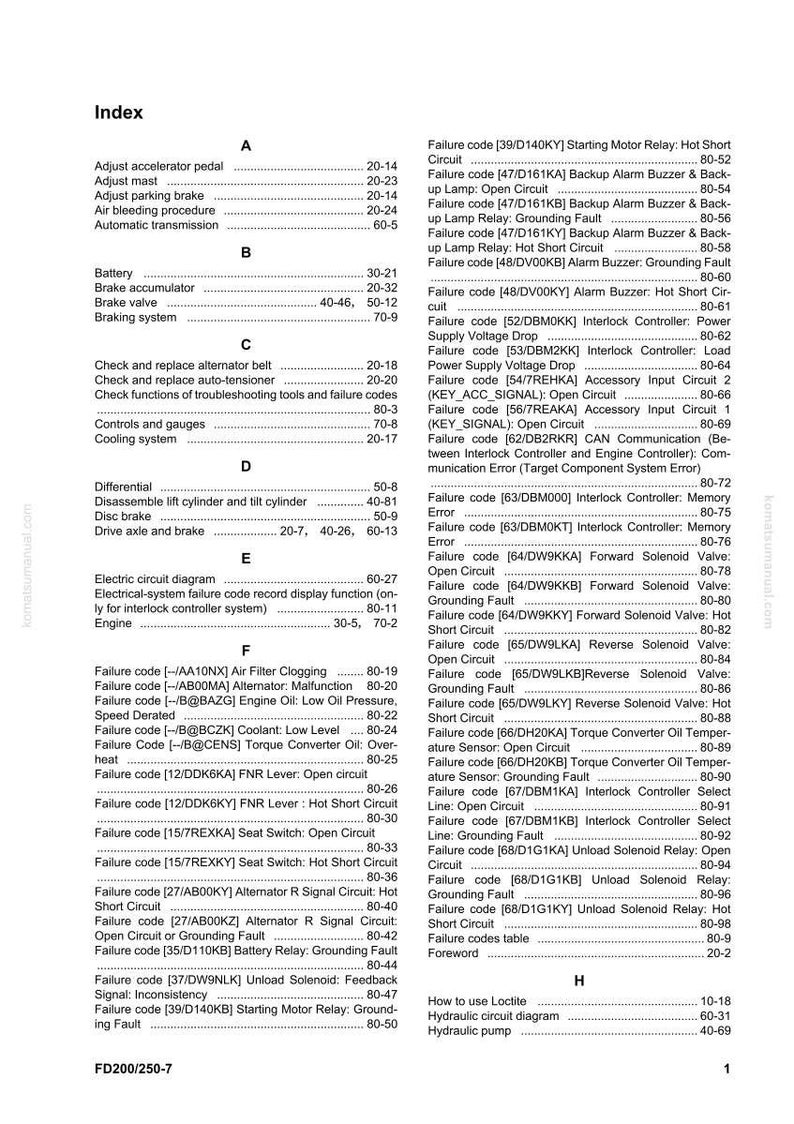 May include: A detailed index from a manual, featuring a list of automotive components and their corresponding page numbers. The text is organized alphabetically, covering topics from 'Adjust accelerator pedal' to 'Hydraulic pump'.