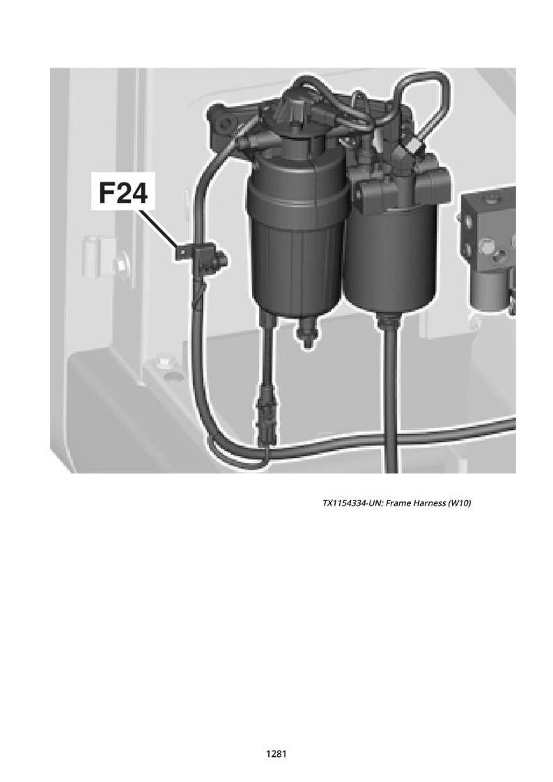 Puede incluir: Ilustraci&oacute;n de un conjunto mec&aacute;nico con dos componentes cil&iacute;ndricos, conectados por tuber&iacute;as y cableado. El texto "F24" es visible. La imagen tambi&eacute;n incluye el texto "TX1154334-UN: Frame Harness (W10)".