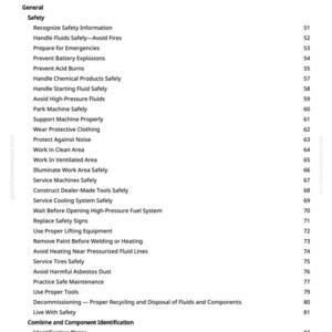 Puede incluir: Una p&aacute;gina de un manual titulada "Tabla de Contenidos". El texto enumera temas de seguridad como "Manejar fluidos de forma segura" y "Prevenir explosiones de bater&iacute;as". El n&uacute;mero de p&aacute;gina es visible en la parte inferior.