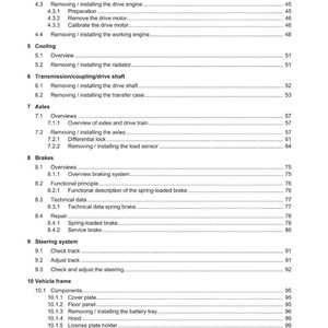 May include: A detailed table of contents from a Weidemann manual, listing sections on engines, cooling, axles, brakes, steering, and the vehicle frame. The document is in English.