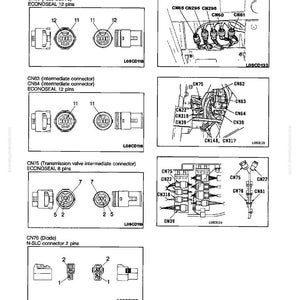 May include: Diagram illustrating electrical connectors, including ECONOSEAL and N-SLC types, for troubleshooting purposes. The image displays different connector pin arrangements and their locations, with close-up views of each component.