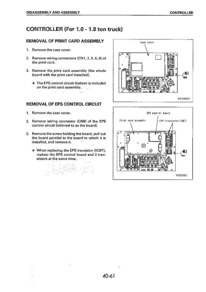 K&ouml;nnte beinhalten: Diagramm zur Demontage und Montage eines Controllers f&uuml;r einen 1,0-1,8 Tonnen LKW. Anweisungen zum Entfernen der Printkartenbaugruppe und des EPS-Steuerkreises. Enth&auml;lt Abbildungen der Komponenten und ihrer Positionierung.