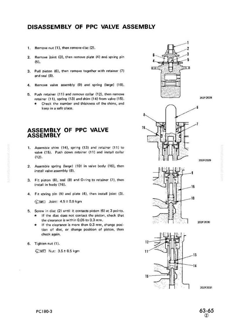 K&ouml;nnte beinhalten: Diagramm einer PPC-Ventilbaugruppe mit beschrifteten Teilen und Anweisungen zur Demontage und Montage. Enth&auml;lt Illustrationen der Ventilkomponenten und Wartungsschritte. Text enth&auml;lt Messungen in kgm und mm.