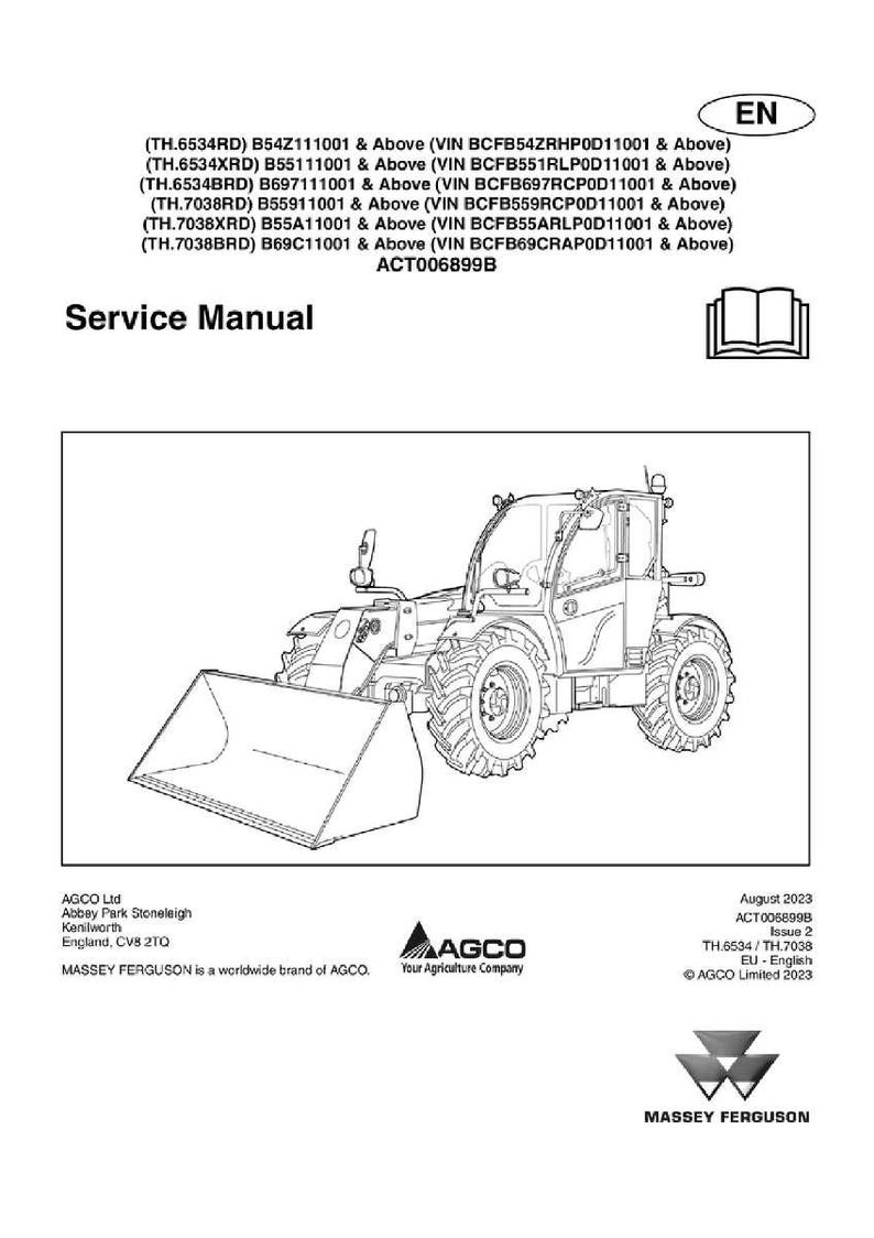 May include: A service manual with a detailed line drawing of a Massey Ferguson tractor with a front loader. The manual's cover includes text and the Massey Ferguson logo.