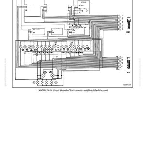 May include: Diagram of a circuit board, labeled "Circuit Board of Instrument Unit (Simplified Version)". The diagram includes various components, lines, and text labels such as "FUEL" and "HOURMETER". The text "LX004112-UN: Circuit Board of Instrument Unit (Simplified Version)" is also present.