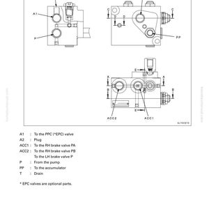 K&ouml;nnte beinhalten: Diagramm eines Ladungsventils, einer Komponente eines Hydrauliksystems. Das Bild enth&auml;lt mehrere Ansichten des Ventils, die mit Buchstaben und Pfeilen beschriftet sind, sowie eine Liste der Komponentenbeschreibungen. Der Text enth&auml;lt "CHARGE VALVE" und "STRUKTUR UND FUNKTION, WARTUNGSSTANDARD."