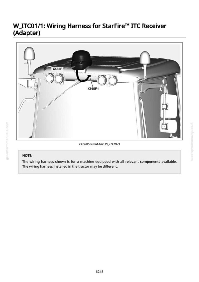 May include: Diagram of a wiring harness for a StarFire ITC receiver adapter. The image shows the harness connected to a vehicle, with labels X565F and X565F-1. The text at the top reads "W_ITC01/1: Wiring Harness for StarFire ITC Receiver (Adapter)".