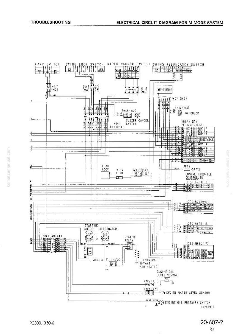 Może przedstawiać: Szczeg&oacute;łowy schemat obwodu elektrycznego dla systemu M Mode, z etykietami do rozwiązywania problem&oacute;w. Schemat zawiera elementy takie jak przełączniki, przekaźniki i czujniki, z etykietami tekstowymi i liniami połączeń. Schemat jest czarno-biały.