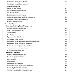 May include: A page from a manual with a list of instructions for machinery repair. The text includes procedures for wiring harness routing, hydrostatic components, and drive repair. The page number is 8.
