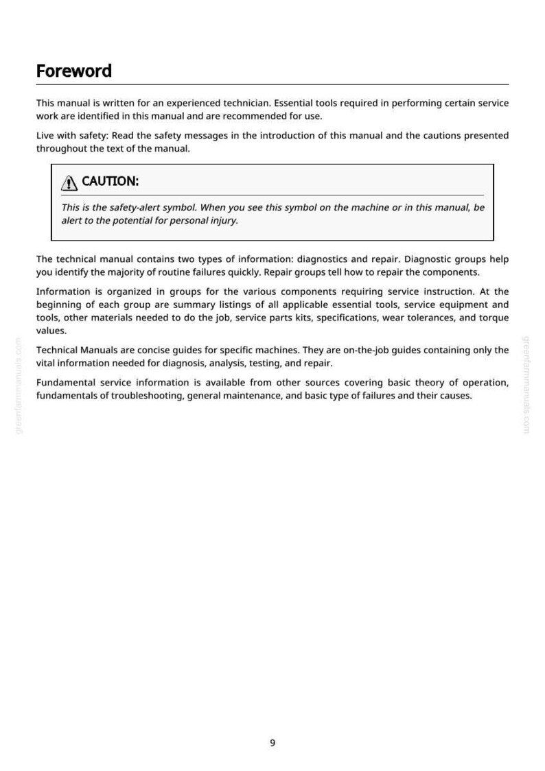Peut inclure: Page d'un manuel technique intitul&eacute; &laquo;&nbsp;Avant-propos&nbsp;&raquo;. Le texte comprend des consignes de s&eacute;curit&eacute; et des instructions pour les techniciens. Un symbole &laquo;&nbsp;ATTENTION&nbsp;&raquo; est pr&eacute;sent. Le manuel traite des diagnostics, des r&eacute;parations et des informations de service.
