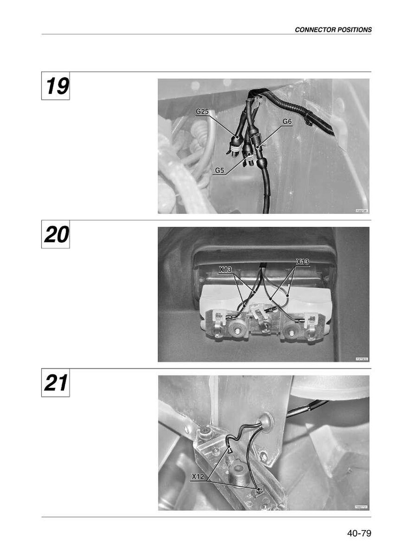 May include: Diagram of connector positions with close-up views. The image shows three sections labeled 19, 20, and 21. Each section displays detailed views of electrical connectors, wires, and related components, with labels like G25, G5, G6, X13, and X12.