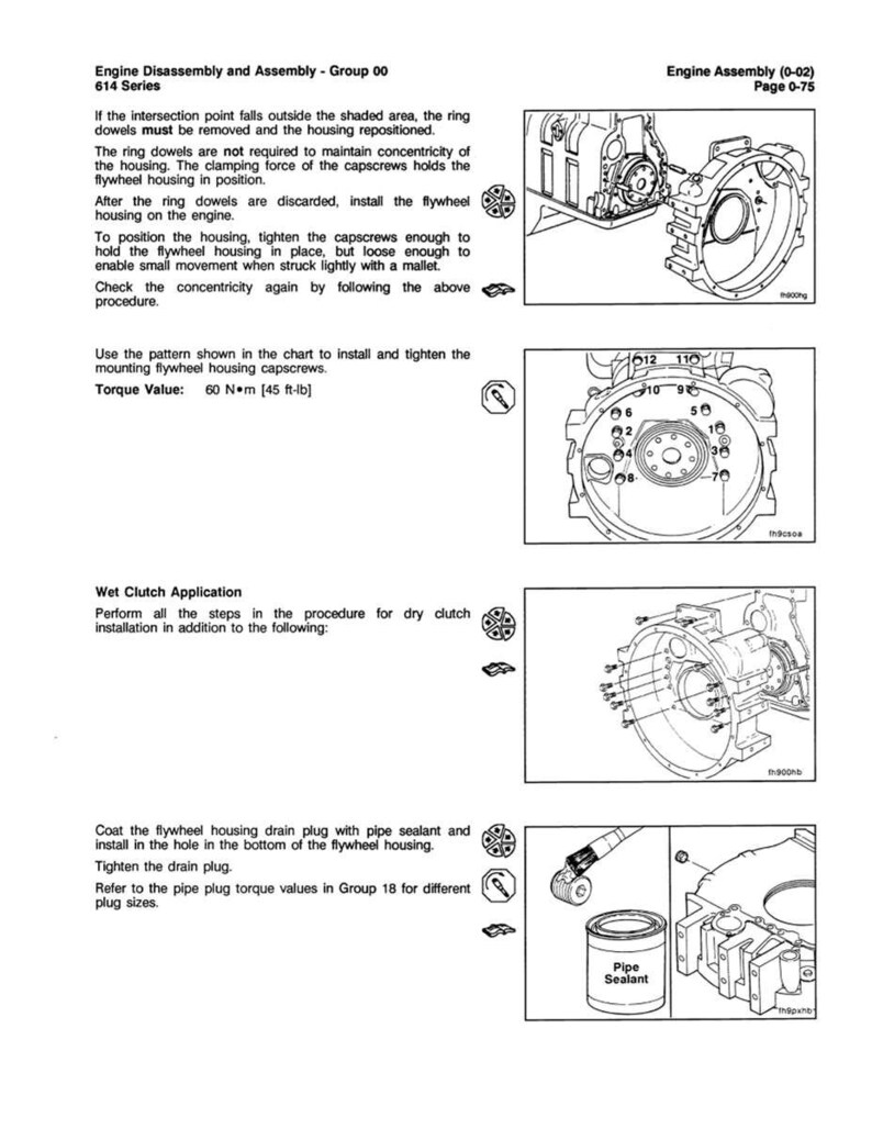 May include: A technical diagram from an engine assembly manual, detailing engine disassembly and assembly procedures. The page includes illustrations, instructions, and torque specifications for various engine components. The text includes "Engine Disassembly and Assembly - Group 00".