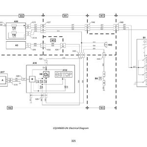 May include: A detailed electrical diagram with various components labeled with letters and numbers. The diagram includes boxes, lines, and symbols representing different parts of a system, with the text "eSTOP" visible. The diagram is labeled "CQ249600-UN: Electrical Diagram".