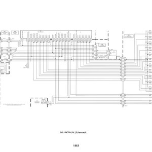 May include: Schematic diagram with numerous interconnected components and lines, labeled with text. The diagram is predominantly black and white, with dashed lines outlining sections. The text "NT114474-UN: Schematic" is present at the bottom, along with the number "1883".