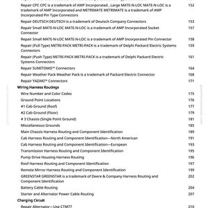 May include: A page from a manual with a list of automotive repair topics, including connector types, wiring harness routings, and charging circuits. The text is in black font on a white background.