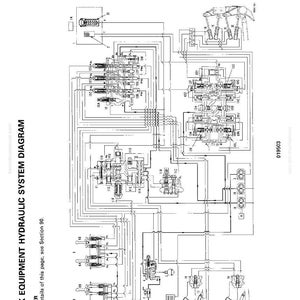 Puede incluir: Un diagrama detallado en blanco y negro de un sistema hidr&aacute;ulico de equipos de trabajo. El diagrama incluye etiquetas, l&iacute;neas y s&iacute;mbolos que representan varios componentes y sus conexiones. El texto incluye "WORK EQUIPMENT HYDRAULIC SYSTEM DIAGRAM" y "TILTDOZER".