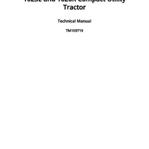 May include: A white cover with the text "1023E and 1026R Compact Utility Tractor" in black. Below the title is "Technical Manual" and the code "TM109719". The publication date is September 20, 2021.