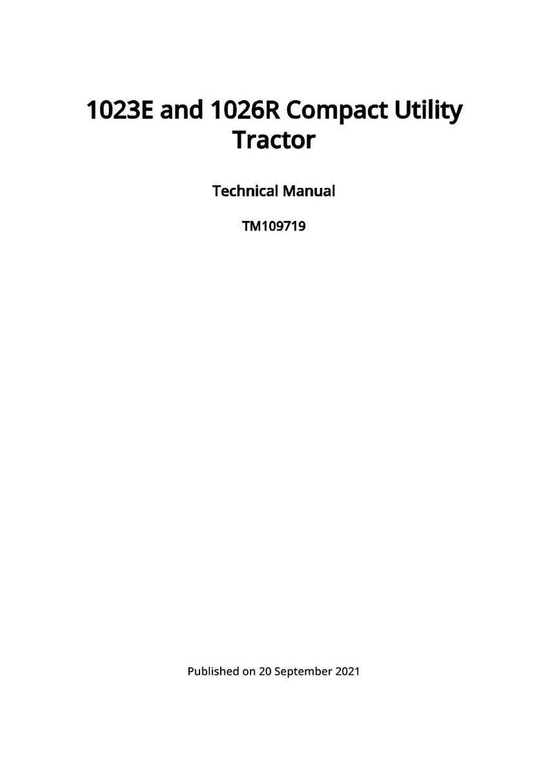May include: A white cover with the text "1023E and 1026R Compact Utility Tractor" in black. Below the title is "Technical Manual" and the code "TM109719". The publication date is September 20, 2021.