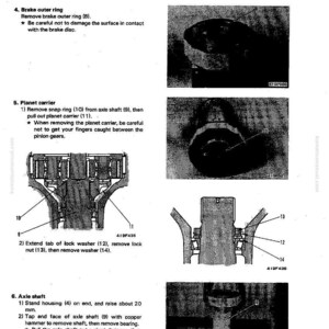 May include: Technical diagram from a manual showing axle housing disassembly and assembly instructions. Includes detailed illustrations of brake outer ring, planet carrier, and axle shaft components with labels and part numbers.