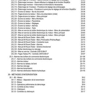 Puede incluir: Un detallado &iacute;ndice en franc&eacute;s, titulado "TABLE DES MATI&Egrave;RES", enumera varios procedimientos y temas t&eacute;cnicos, incluyendo diagn&oacute;sticos de motor y sistemas de control electr&oacute;nico, con los n&uacute;meros de p&aacute;gina correspondientes.