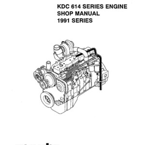 May include: Line drawing of a KDC 614 Series Engine Shop Manual from the 1991 Series. The Komatsu logo is at the bottom. The engine is a detailed illustration with various components visible.