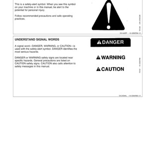 Pu&ograve; includere: Una pagina bianca con il titolo "Sicurezza" e informazioni sulla sicurezza. Include un triangolo nero con un punto esclamativo e le parole "PERICOLO", "AVVERTENZA" e "ATTENZIONE" in riquadri neri.