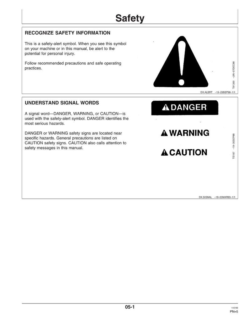 Pu&ograve; includere: Una pagina bianca con il titolo "Sicurezza" e informazioni sulla sicurezza. Include un triangolo nero con un punto esclamativo e le parole "PERICOLO", "AVVERTENZA" e "ATTENZIONE" in riquadri neri.