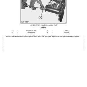 May include: Technical diagram illustrating the installation of an intermediate shaft. The image shows a person working on machinery, with labels and text detailing the components and procedure. The text reads "Install intermediate shaft".