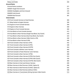 May include: A detailed table of contents from a manual, listing electrical component and connector information, fuses, relays, ground points, and interconnects. Includes page numbers for easy reference.