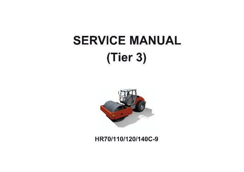 May include: A service manual titled "SERVICE MANUAL (Tier 3)" with an illustration of a red and gray road roller. The model numbers HR70/110/120/140C-9 are listed below the image. The background is white.
