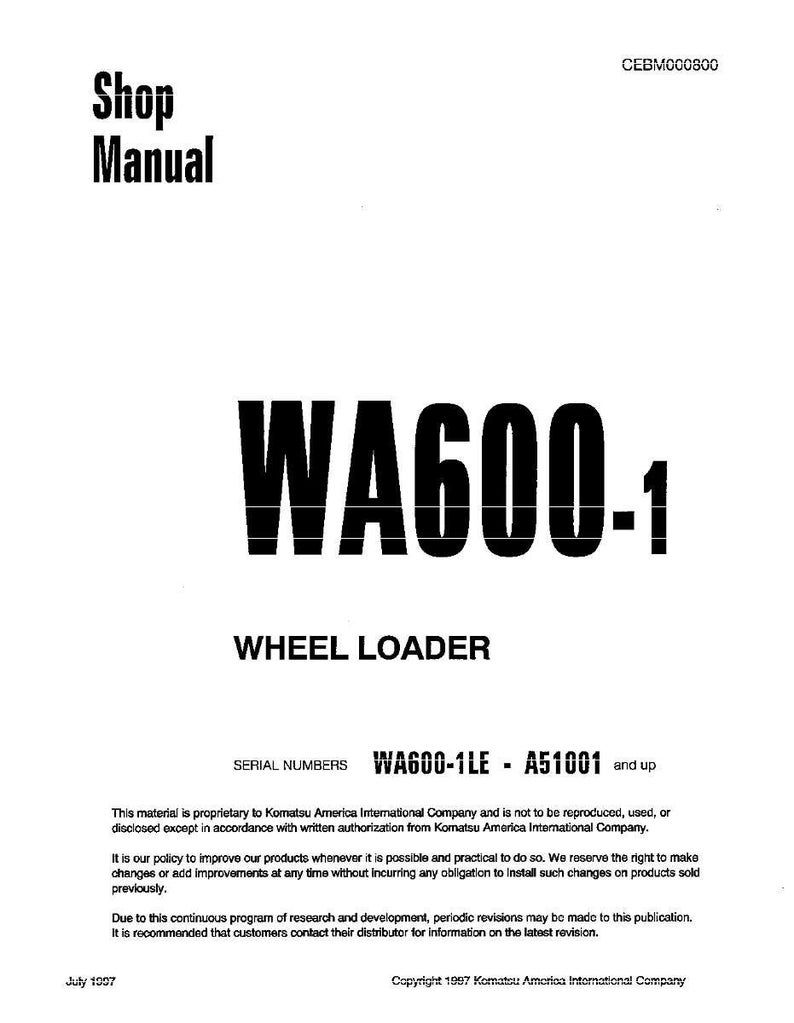 Komatsu WA600-1 Hjullastare Servicemanual Reparation Verkstad PDF Ladda ner bild 3