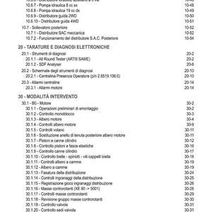 Puede incluir: Una p&aacute;gina de &iacute;ndice impresa con una lista de t&eacute;rminos t&eacute;cnicos y n&uacute;meros de p&aacute;gina. El documento incluye secciones sobre sistemas hidr&aacute;ulicos, diagn&oacute;sticos electr&oacute;nicos y mantenimiento del motor, con subsecciones detalladas.