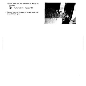 K&ouml;nnte beinhalten: Diagramm aus einem Handbuch mit Anweisungen zur Wartung des Motors. Der Text enth&auml;lt Schritte zum Hinzuf&uuml;gen von Motor&ouml;l und zum &Uuml;berpr&uuml;fen des &Ouml;lstands. Das Bild zeigt auch einen Hydrauliktank mit einem Fassungsverm&ouml;gen von ca. 18 Litern.